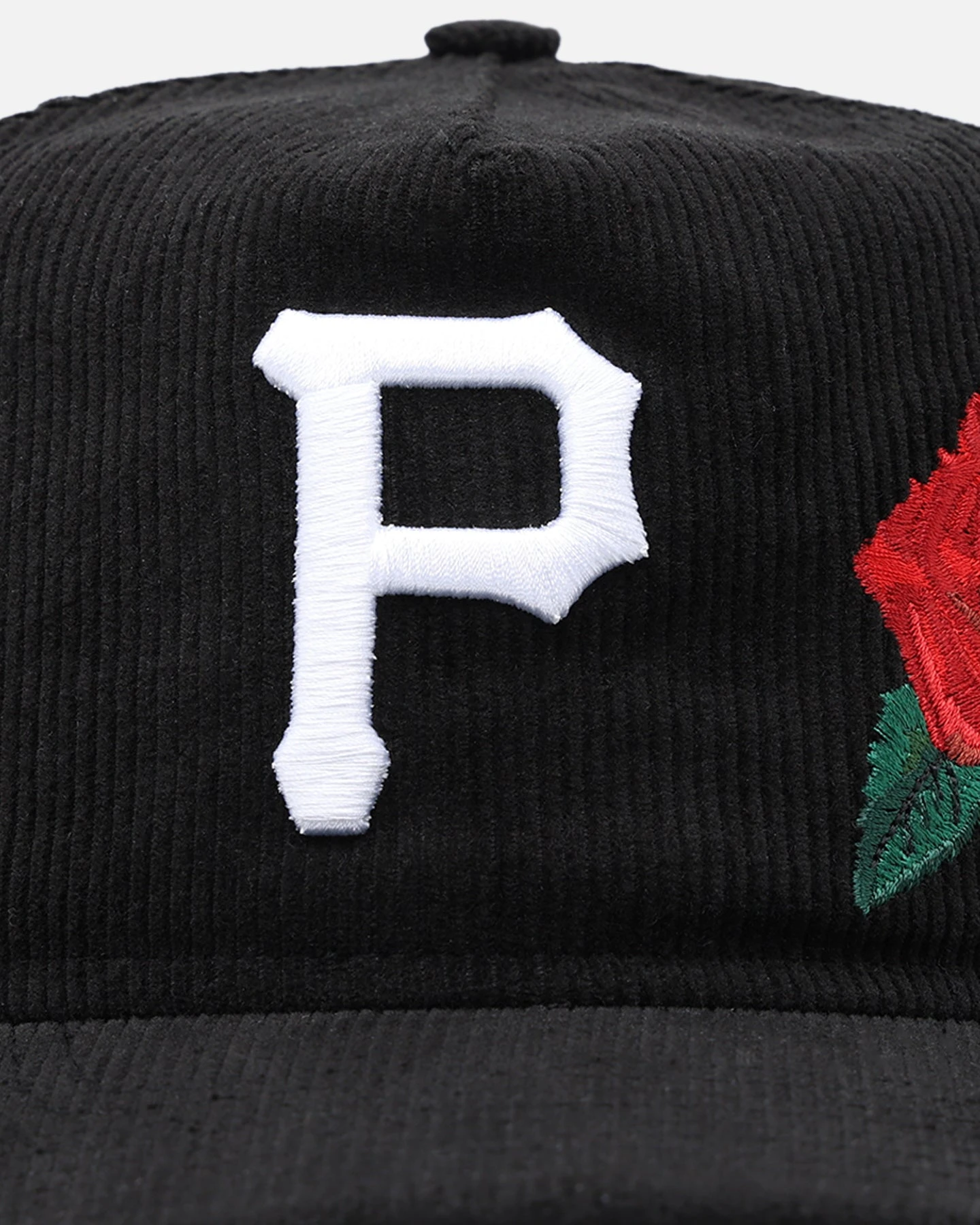 New Era Pittsburgh Pirates 'Corduroy Roses' Pre-Curved Golfer Snapback Black Corduroy/White 8 New Era Pittsburgh Pirates 'Corduroy Roses' Pre-Curved Golfer Snapback Black Corduroy/White - Image 6
