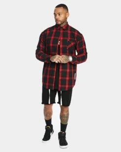 Saint Morta Men's Prima Long Sleeve Flannel Shirt Red/Black -Culture Kings 02020574 YR010 mens 0030