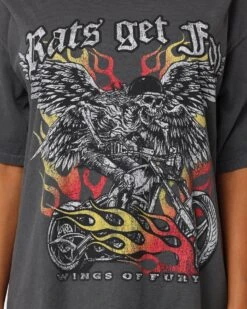 Rats Get Fat Wings Of Fury Vintage T-Shirt Black Dye -Culture Kings 02032270 YB929 womens 0030