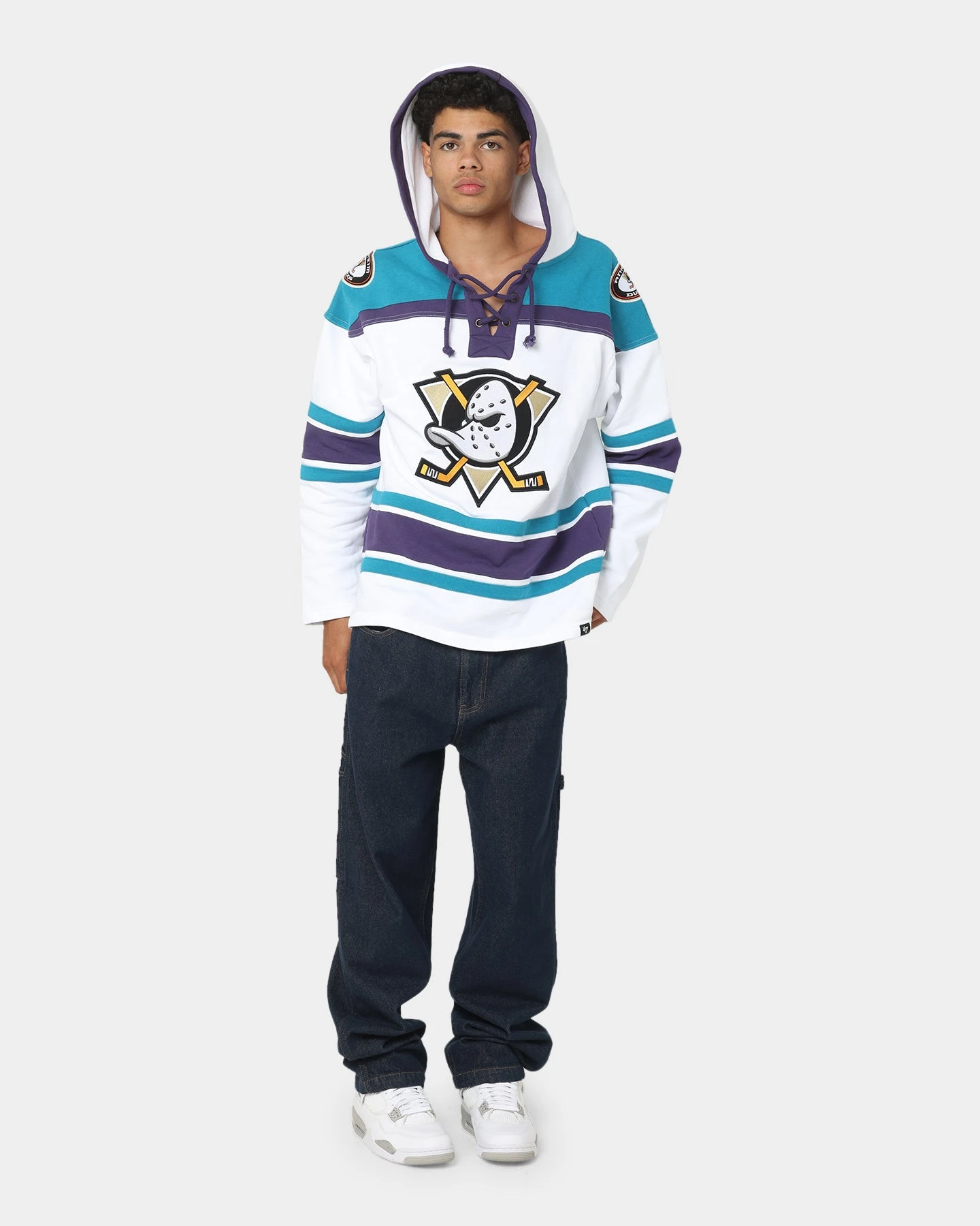 '47 BRAND 47 Brand Anaheim Ducks Superior Lacer Hoodie White Wash 4 '47 BRAND 47 Brand Anaheim Ducks Superior Lacer Hoodie White Wash - Image 2