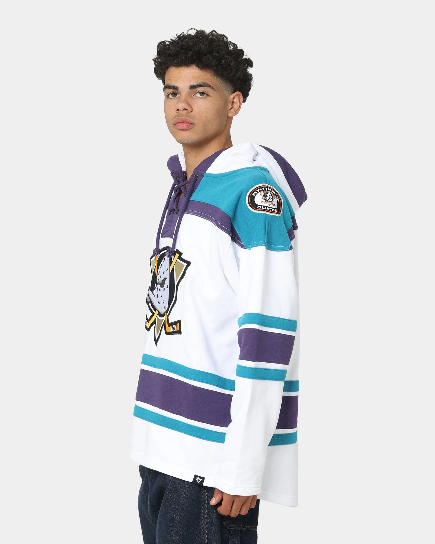 '47 BRAND 47 Brand Anaheim Ducks Superior Lacer Hoodie White Wash 8 '47 BRAND 47 Brand Anaheim Ducks Superior Lacer Hoodie White Wash - Image 6