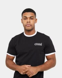 Carre Distressed Ringer Oversized Short Sleeve T-Shirt Black/White -Culture Kings 02035693 YB012 mens 00070