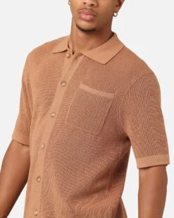 XXIII Zyair Knit Rib Button Up Shirt Mocha -Culture Kings 02036262 YM025 mens 0060