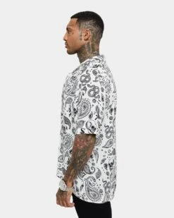 Saint Morta Paisley Skulls Short Sleeve Button Up Shirt White/Black -Culture Kings 02036277 YW110 mens 0040