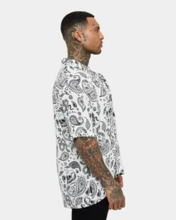 Saint Morta Paisley Skulls Short Sleeve Button Up Shirt White/Black -Culture Kings 02036277 YW110 mens 0060