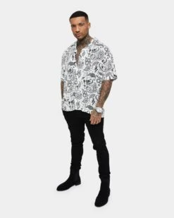 Saint Morta Paisley Skulls Short Sleeve Button Up Shirt White/Black -Culture Kings 02036277 YW110 mens 0080