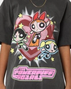 American Thrift X Powerpuff Girls Powerpuff Group Vintage T-Shirt Black Wash -Culture Kings 02041334 YB295 womens 0040