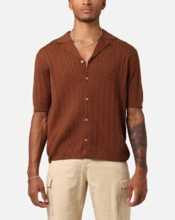 XXIII Terry Knit Button Up Shirt Brown