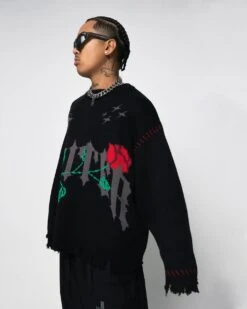 Loiter Fable Distressed Knit Sweater Black -Culture Kings 02045279 YB001 mens 050