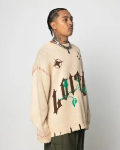 Loiter Fable Distressed Knit Sweater Stone -Culture Kings 02045279 YS400 mens 070