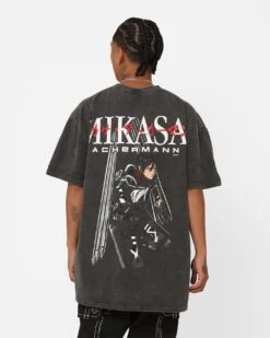 Goat Crew X Attack On Titan Mikasa Vintage Heavyweight T-Shirt Black Wash -Culture Kings 02045356 YB295 mens 0030