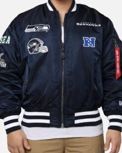 New Era X Alpha Series X NFL Seattle Seahawks MA-1 Bomber Jacket Navy/Black 26 New Era X Alpha Series X NFL Seattle Seahawks MA-1 Bomber Jacket Navy/Black -Culture Kings 02046260 YN208 mens 0040