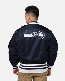 New Era X Alpha Series X NFL Seattle Seahawks MA-1 Bomber Jacket Navy/Black 27 New Era X Alpha Series X NFL Seattle Seahawks MA-1 Bomber Jacket Navy/Black -Culture Kings 02046260 YN208 mens 0050
