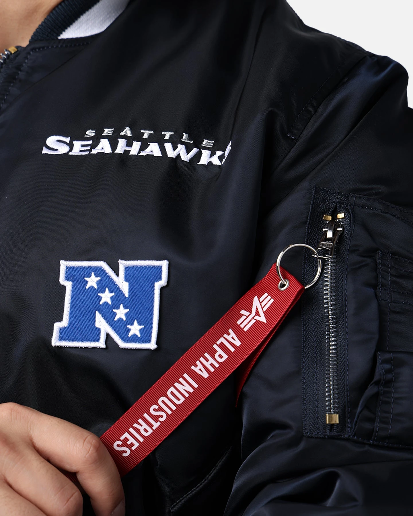 New Era X Alpha Series X NFL Seattle Seahawks MA-1 Bomber Jacket Navy/Black 12 New Era X Alpha Series X NFL Seattle Seahawks MA-1 Bomber Jacket Navy/Black - Image 10