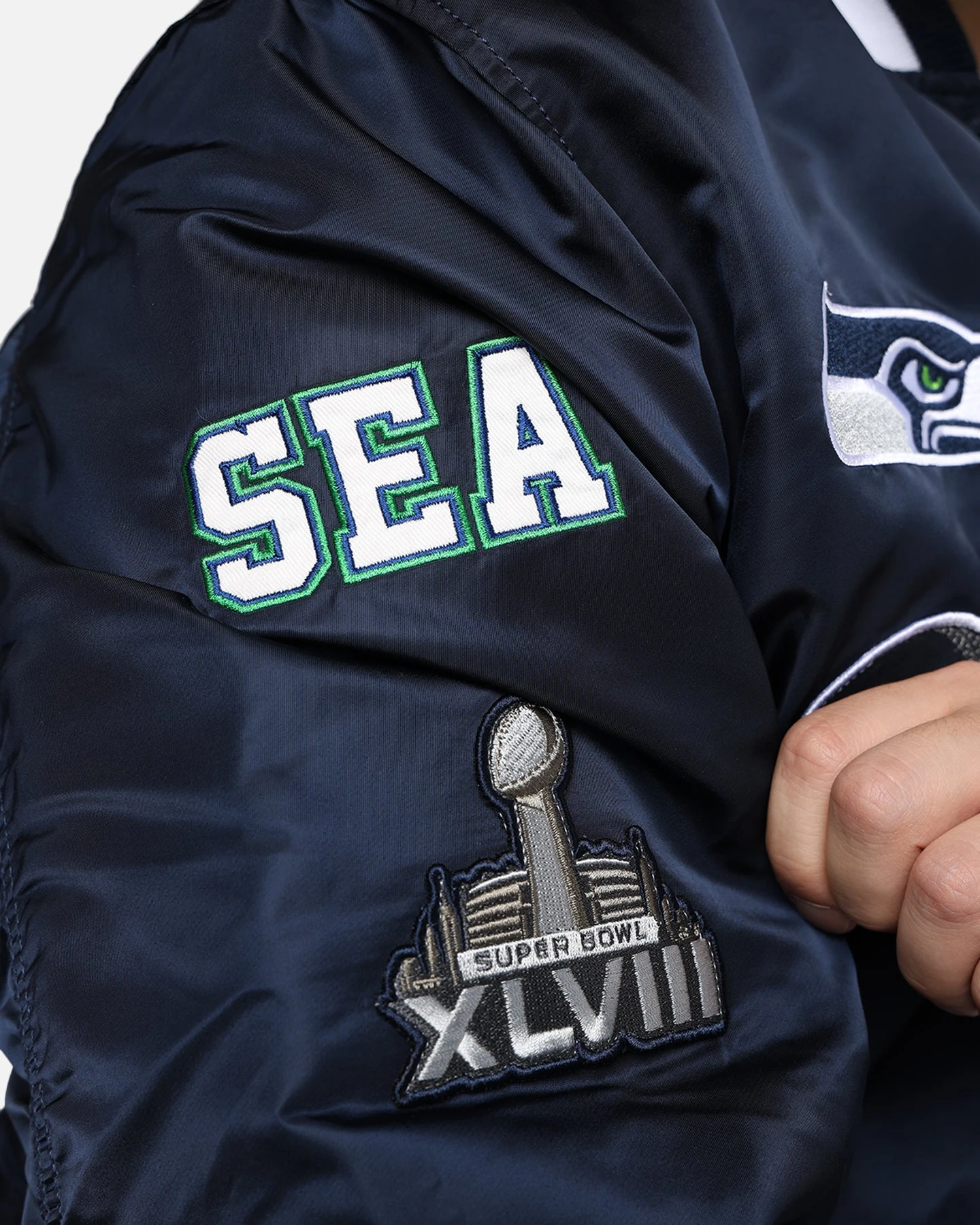 New Era X Alpha Series X NFL Seattle Seahawks MA-1 Bomber Jacket Navy/Black 14 New Era X Alpha Series X NFL Seattle Seahawks MA-1 Bomber Jacket Navy/Black - Image 12