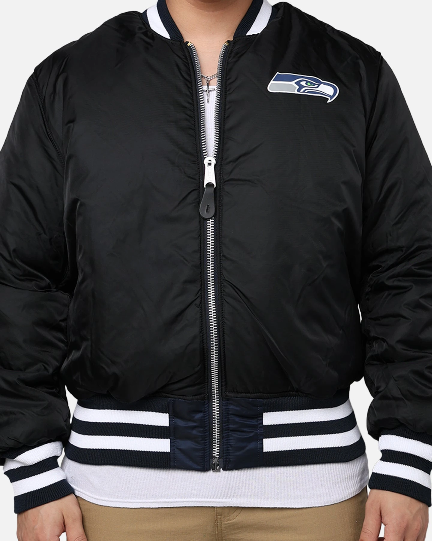 New Era X Alpha Series X NFL Seattle Seahawks MA-1 Bomber Jacket Navy/Black 19 New Era X Alpha Series X NFL Seattle Seahawks MA-1 Bomber Jacket Navy/Black - Image 17