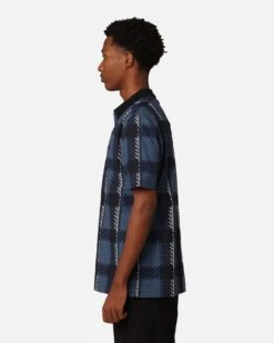 Fred Perry Glitch Tartan Zip Neck Polo Shirt Midnight Blue -Culture Kings 02046860 YM283 mens 0060