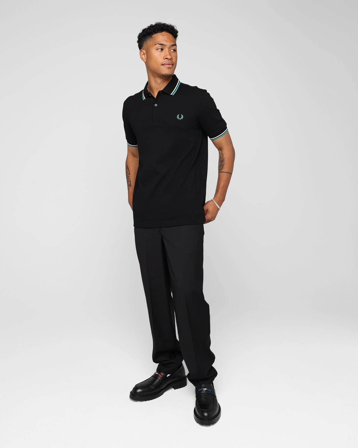 Fred Perry Twin Tipped Polo Shirt Black/Silky Peach/Deep Mint 4 Fred Perry Twin Tipped Polo Shirt Black/Silky Peach/Deep Mint - Image 2