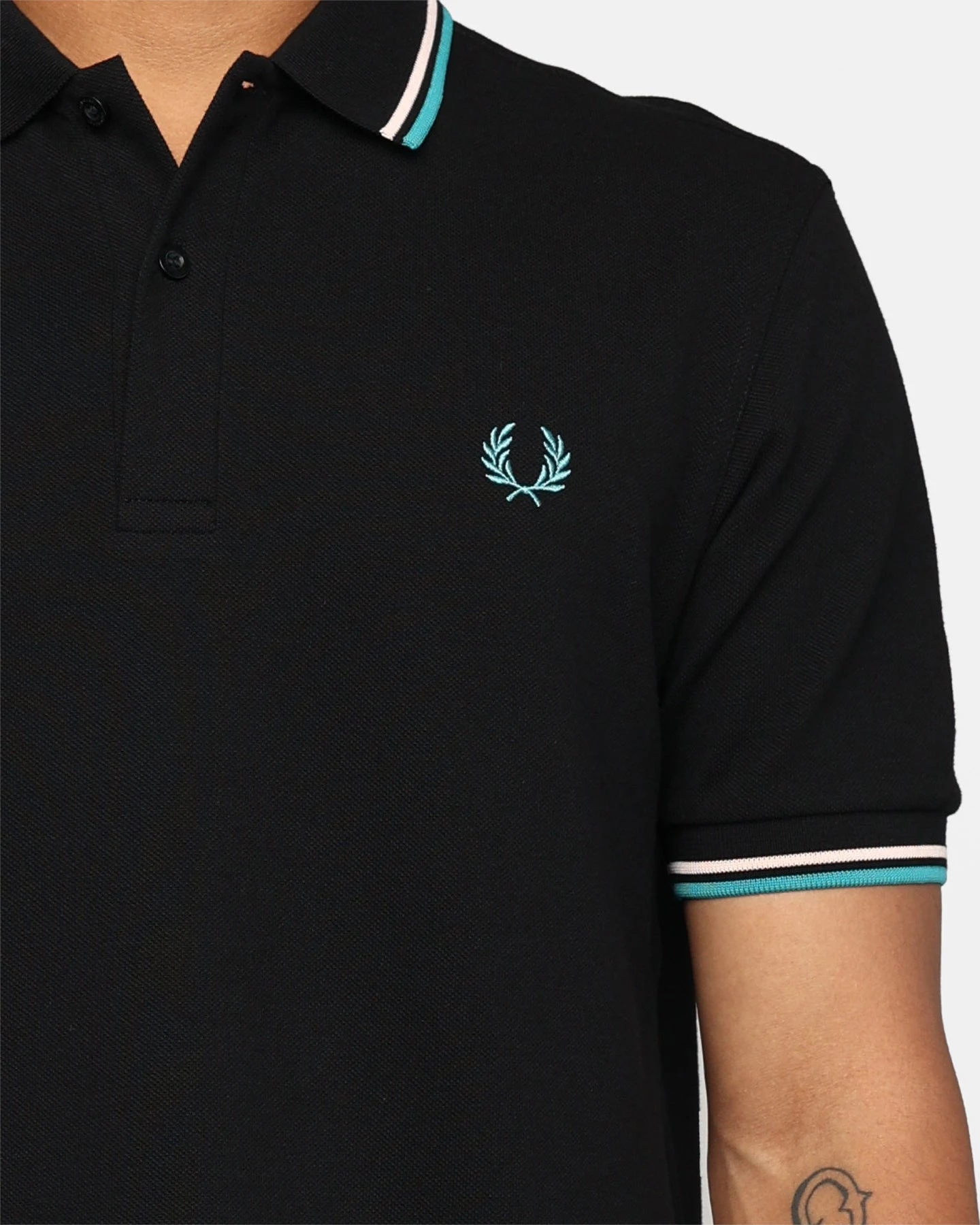 Fred Perry Twin Tipped Polo Shirt Black/Silky Peach/Deep Mint 5 Fred Perry Twin Tipped Polo Shirt Black/Silky Peach/Deep Mint - Image 3