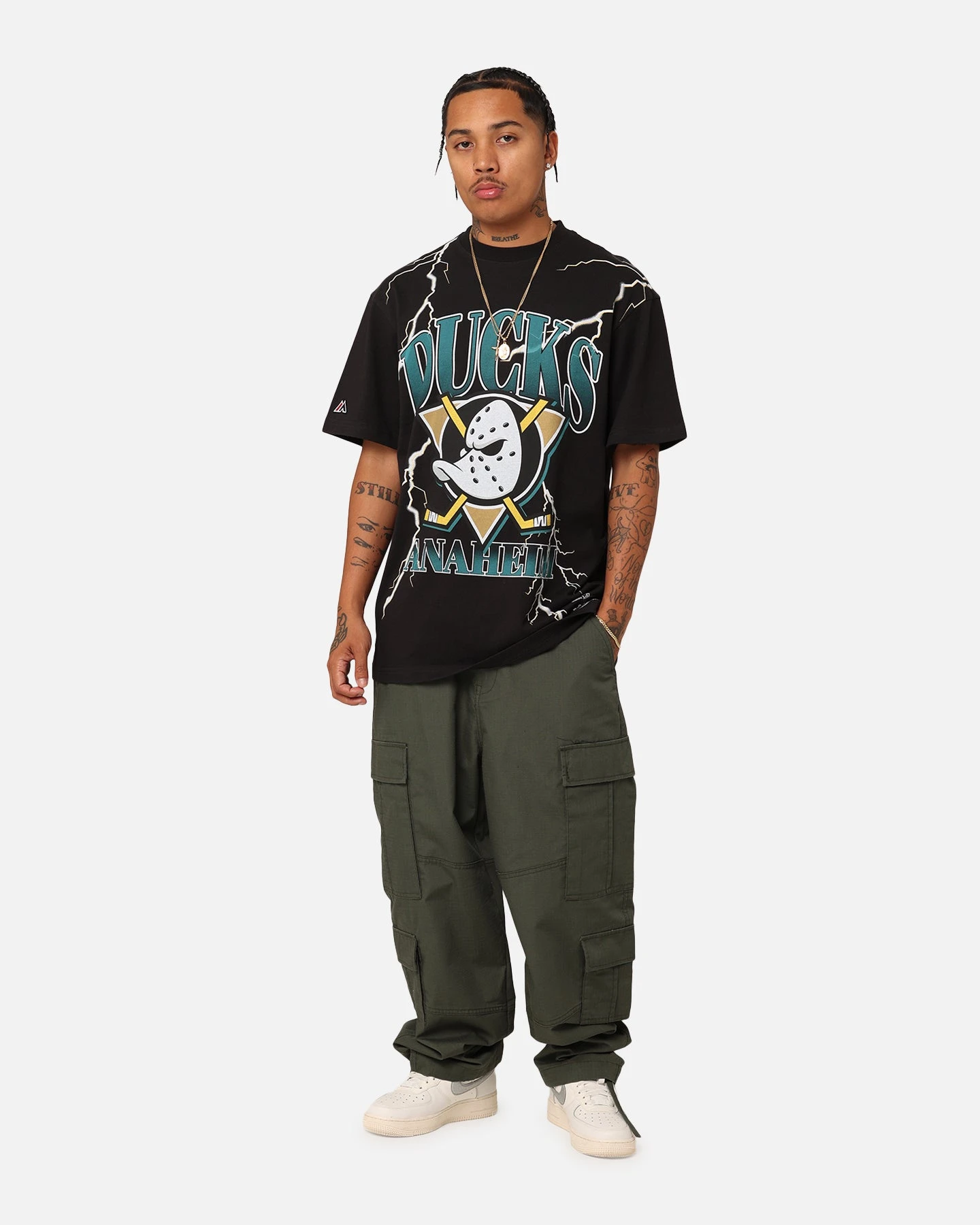 Majestic Athletic Anaheim Ducks Team Lightning Helmet T-Shirt Black 4 Majestic Athletic Anaheim Ducks Team Lightning Helmet T-Shirt Black - Image 2