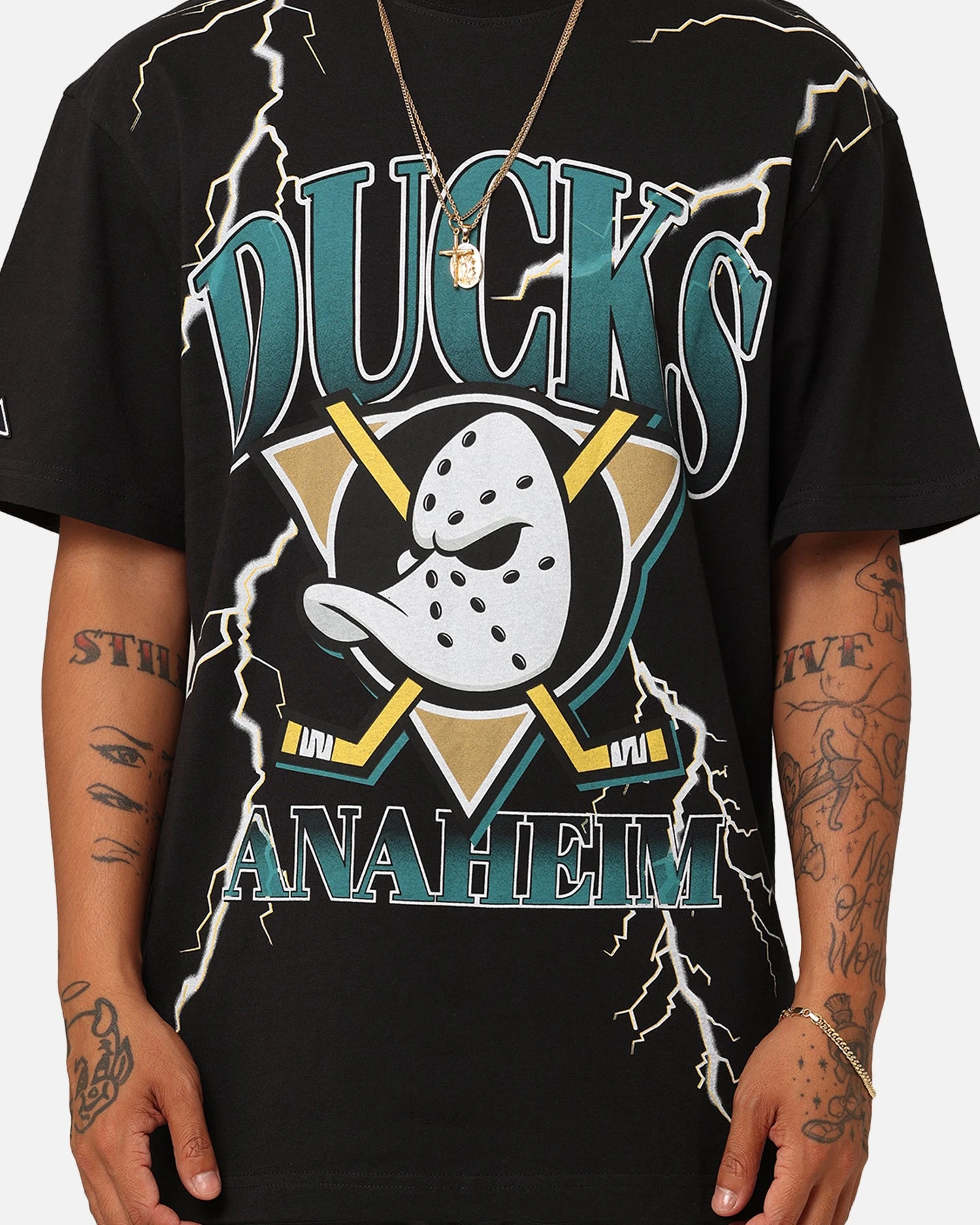 Majestic Athletic Anaheim Ducks Team Lightning Helmet T-Shirt Black 5 Majestic Athletic Anaheim Ducks Team Lightning Helmet T-Shirt Black - Image 3