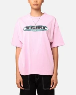 X-Girl Women's Contrast Oval Oversized T-Shirt Baby Pink
