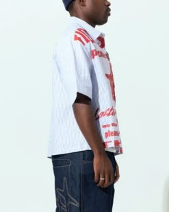 Loiter Riot Squad Button Up T-Shirt Blue Pin Stripe -Culture Kings 02049351 YB469 mens 0050