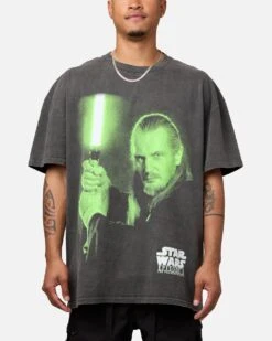 Star Wars Qui Gon Jinn Heavyweight T-Shirt Black Wash