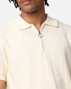 XXIII Herringbone Quater Zip Polo Shirt Cream -Culture Kings 02050487 YC600 mens 0070