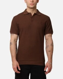 Saint Morta Waffle Polo Shirt Chocolate Brown