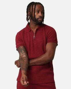 XXIII Ethan Quarter Zip Polo Shirt Maroon