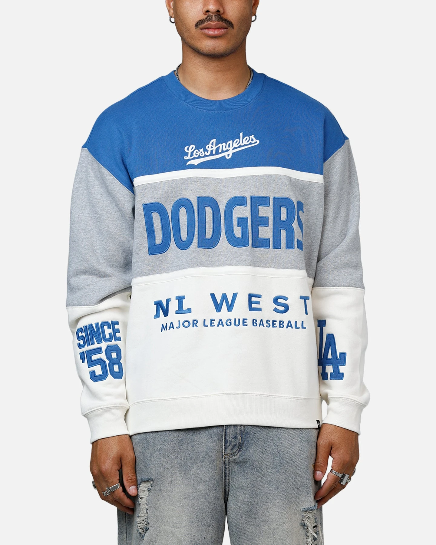 '47 BRAND 47 Brand Los Angeles Dodgers On Five Crewneck Blue/Grey 3 '47 BRAND 47 Brand Los Angeles Dodgers On Five Crewneck Blue/Grey