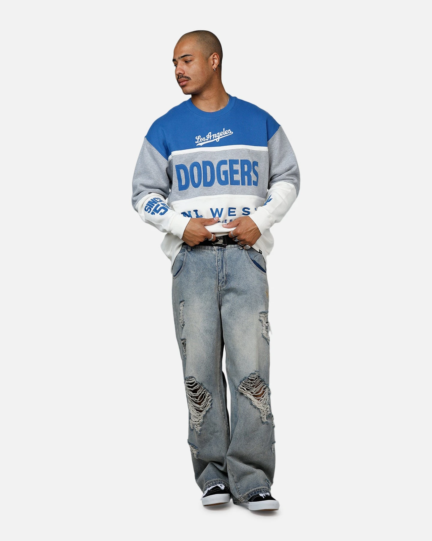 '47 BRAND 47 Brand Los Angeles Dodgers On Five Crewneck Blue/Grey 5 '47 BRAND 47 Brand Los Angeles Dodgers On Five Crewneck Blue/Grey - Image 3