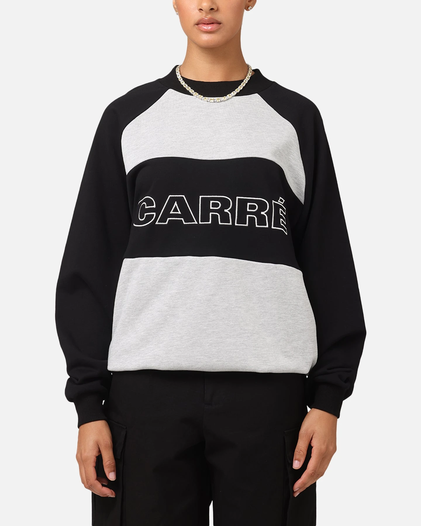 Carre Panel Raglan Crewneck Black/Grey Marle 3 Carre Panel Raglan Crewneck Black/Grey Marle