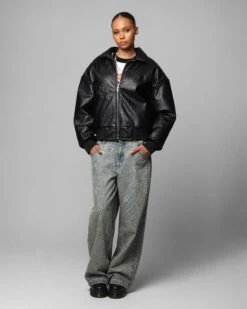 Loiter Solar Vegan Leather Varsity Jacket Black -Culture Kings 02051492 YB001 womens 000030