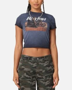 Bon Jovi Women's Dead Or Alive Sunfade Baby T-Shirt Black Wash