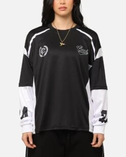 Carre Football Layered Long Sleeve T-Shirt Black/White