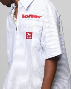 Loiter Rodeo Quarter Zip Up Shirt Blue Pin Stripe -Culture Kings 02051724 YB469 mens 00070