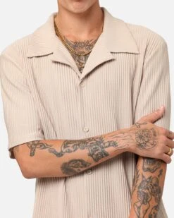 XXIII Pleated Button Up Shirt Tan -Culture Kings 02051862 YT001 mens 00060