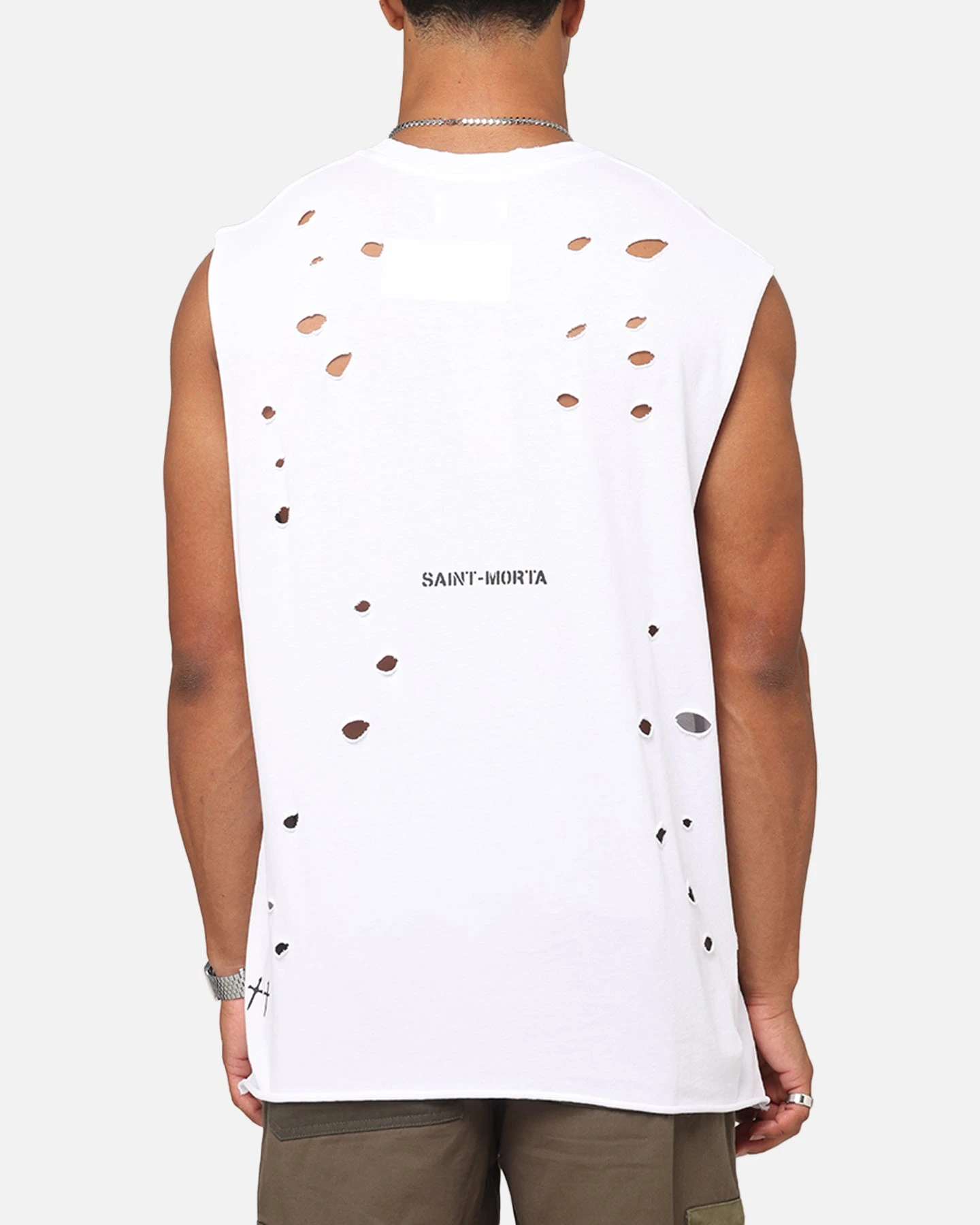 Saint Morta Distressed Oversized Muscle T-Shirt White 3 Saint Morta Distressed Oversized Muscle T-Shirt White