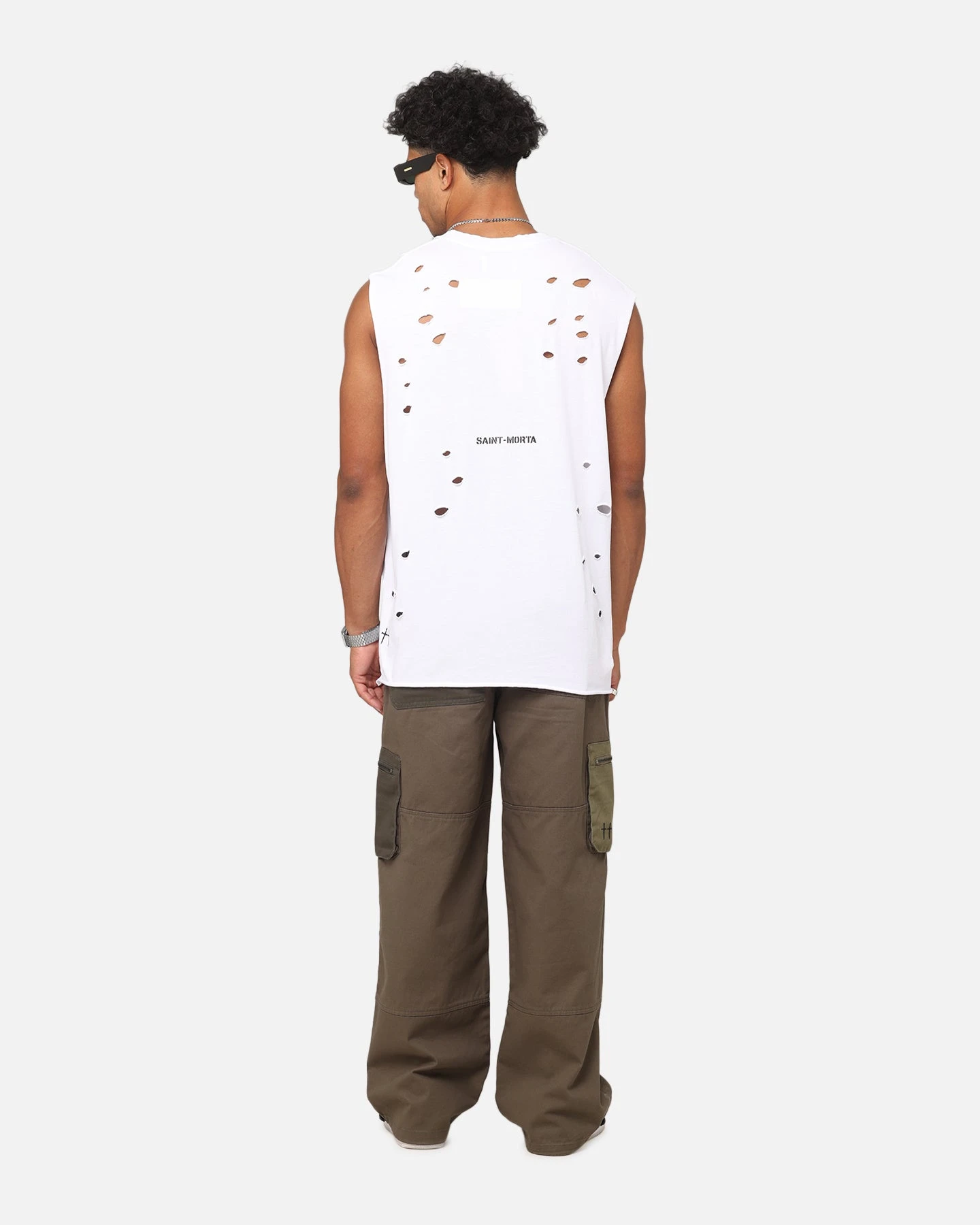 Saint Morta Distressed Oversized Muscle T-Shirt White 5 Saint Morta Distressed Oversized Muscle T-Shirt White - Image 3