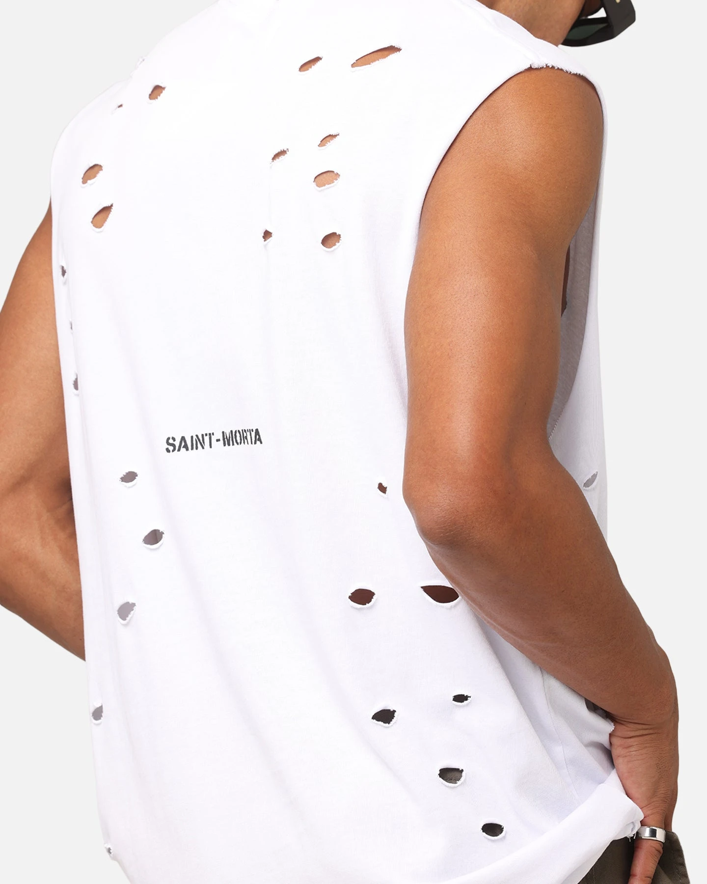 Saint Morta Distressed Oversized Muscle T-Shirt White 9 Saint Morta Distressed Oversized Muscle T-Shirt White - Image 7