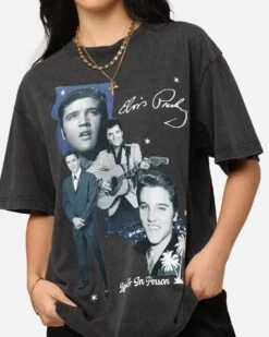 ID Supply Elvis Presley Live In LA T-Shirt Washed Black -Culture Kings 02052350 YW607 womens 00060
