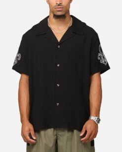 XXIII Fleur Linen Button Up Shirt Black