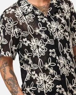 XXIII Resort Knit Button Up Shirt Black/Cream -Culture Kings 02052605 YB029 mens 00060