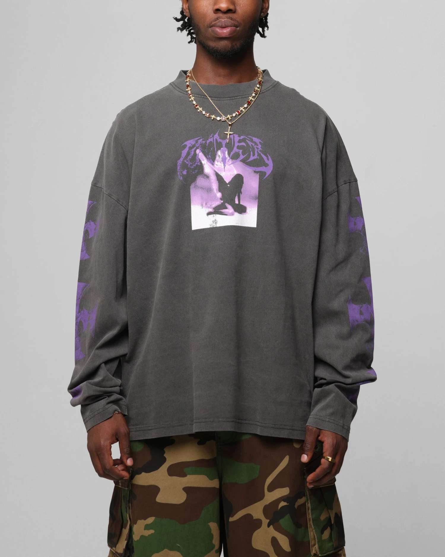 Loiter Angel Number Long Sleeve T-Shirt Charcoal 3 Loiter Angel Number Long Sleeve T-Shirt Charcoal