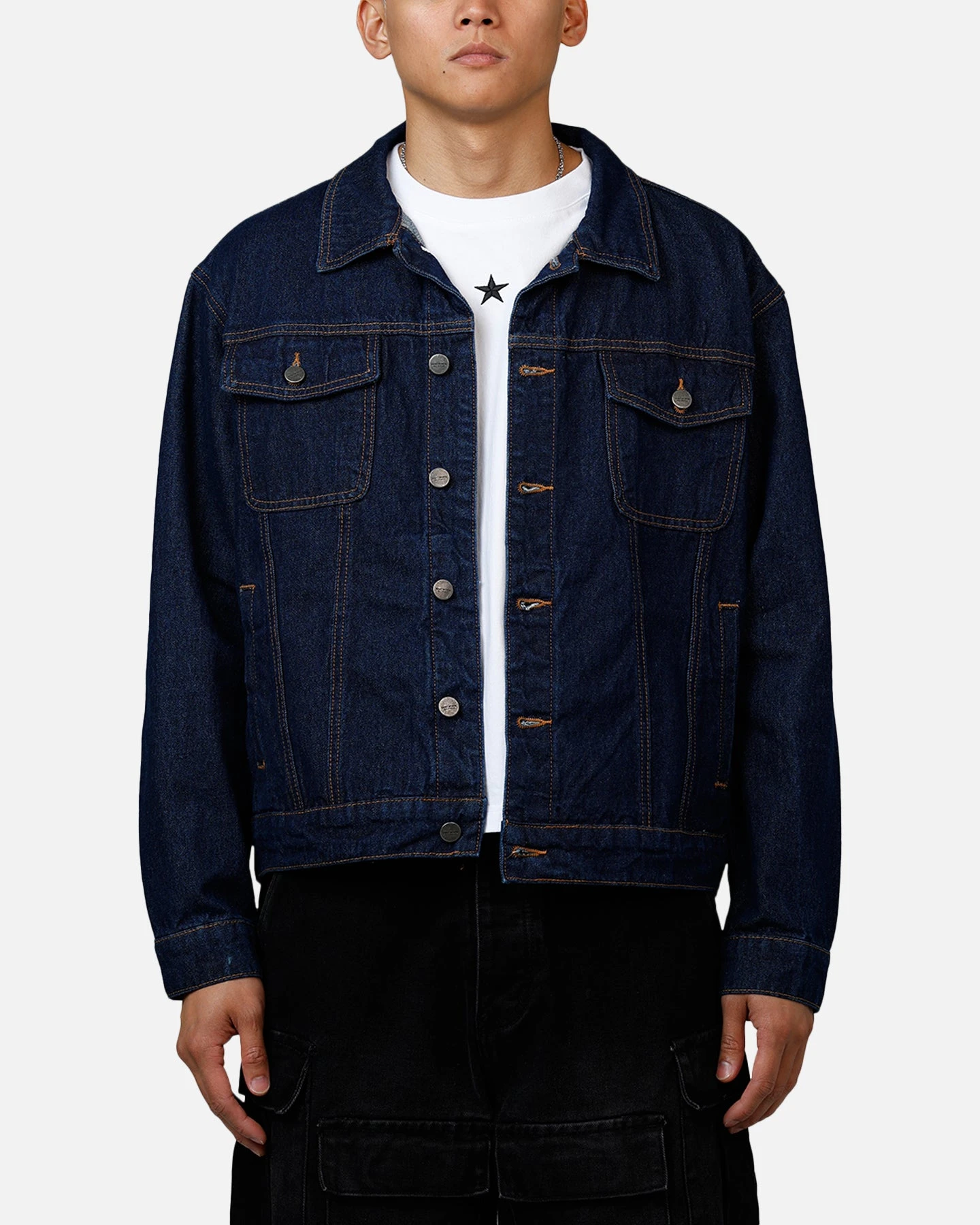 Saint Morta Boxy Denim Jacket Indigo/Tan 3 Saint Morta Boxy Denim Jacket Indigo/Tan