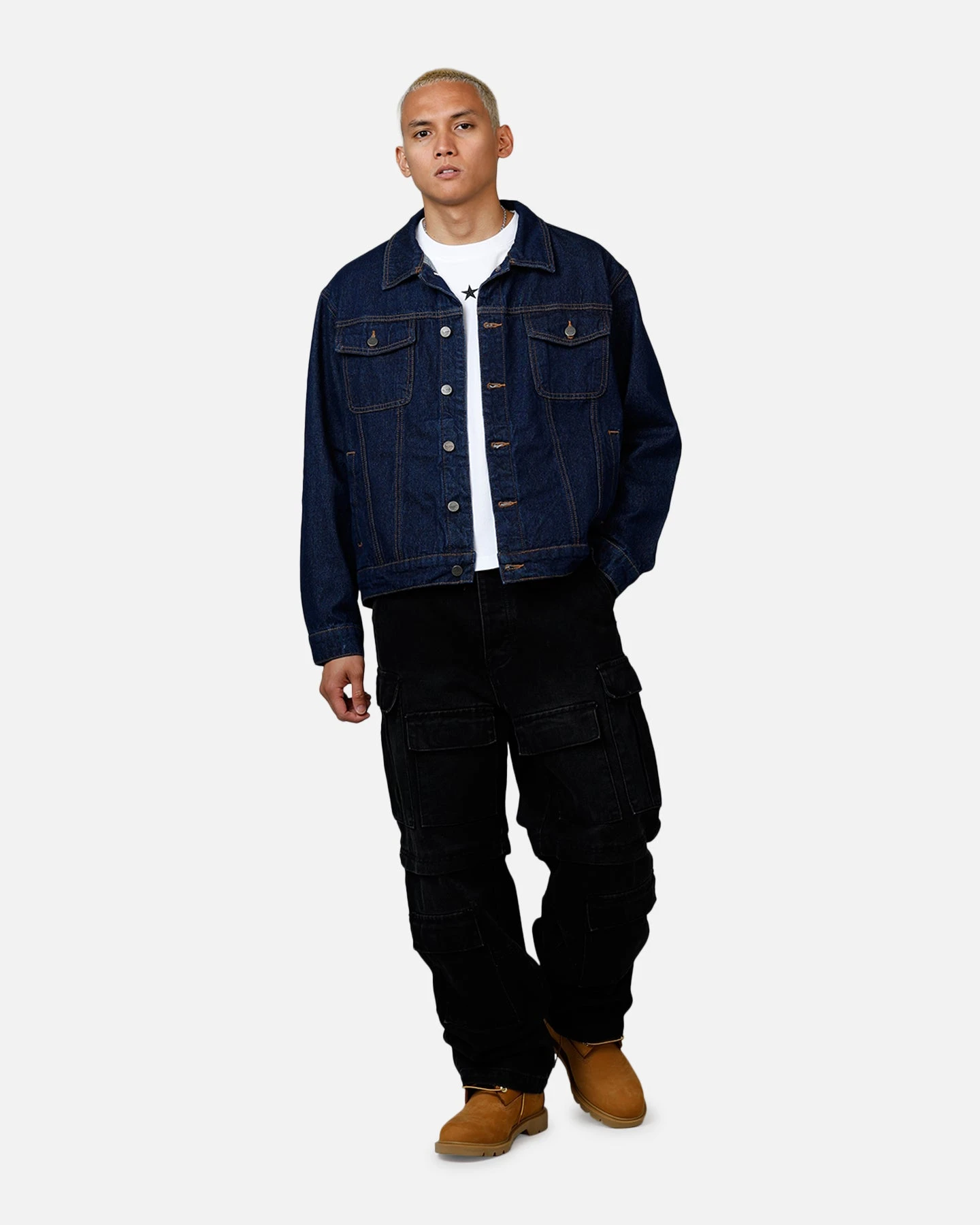 Saint Morta Boxy Denim Jacket Indigo/Tan 5 Saint Morta Boxy Denim Jacket Indigo/Tan - Image 3