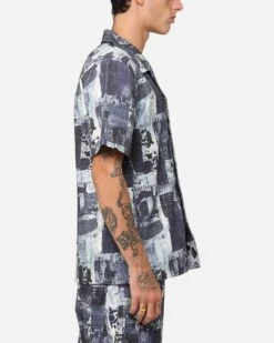XXIII Printed Denim Patch Button Up Shirt Blue -Culture Kings 02052839 YX001 mens 00040