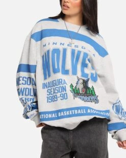Mitchell & Ness Minnesota Timberwolves Letterform Crewneck Grey Marle/Official Team Color -Culture Kings 02053153 YG116 womens 0060